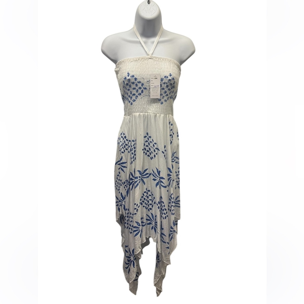 M/L. White and Blue Halter Dress. TURQ01 - Picture 1 of 2